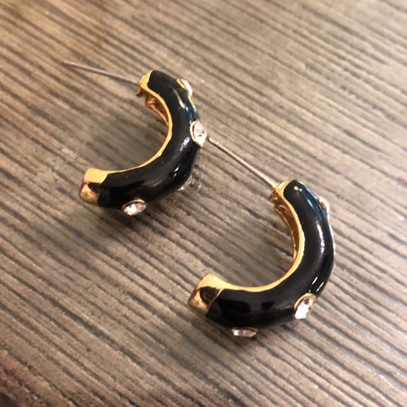 Vintage Black Enamel & Rhinestone Half Hoops - Picture 10 of 13